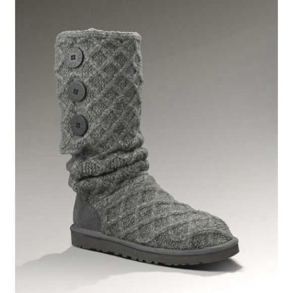 Ugg Australia Lattice Cardy Charcoal Grey Knit Boots - Picture 1 of 13